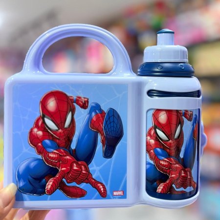 بكج مطرة وعلبة اكل سبايدر مان أزرق فاتح